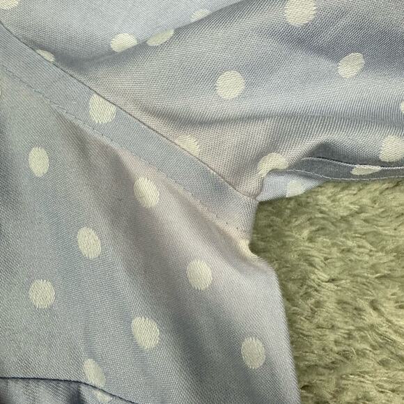 Chicos Size 1/ US 8/10 Womens Blue Non Iron Cotton Ruffle Dot Button Up Shirt - Picture 7 of 7